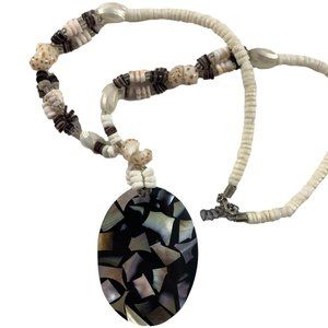 Mother of Pearl Abalone Pendant Shell Necklace Tropical Beachy Wedding 19.5"